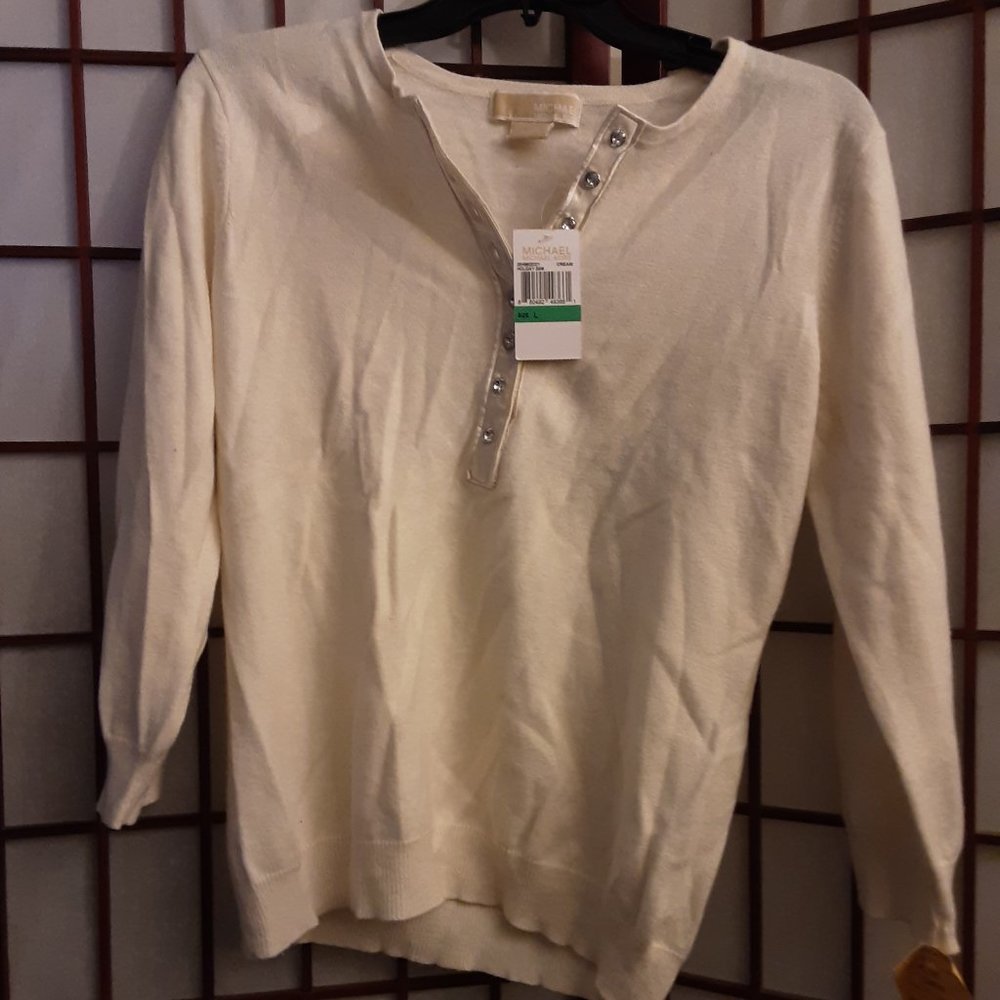 Michael Kors cream soft white top with jewel buttons size large nwt